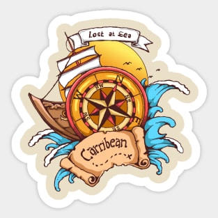 Lost at Sea Ship and Compass Sticker